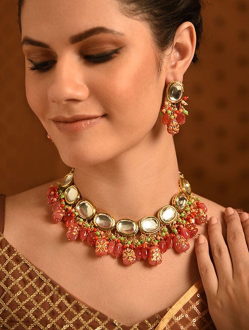 Gold Plated Kundan Polki Necklace Set