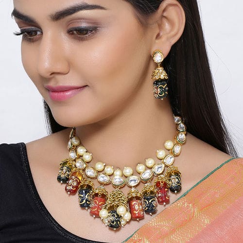 Gold Plated Kundan Polki Necklace Set