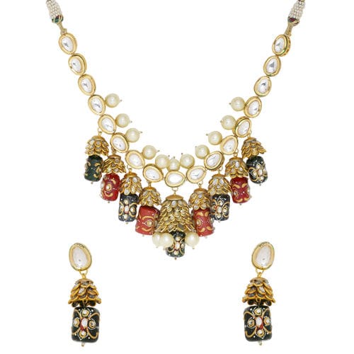 Gold Plated Kundan Polki Necklace Set