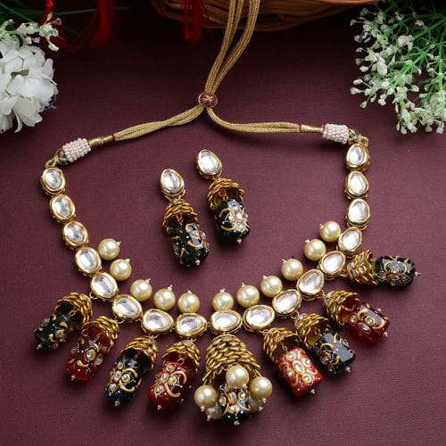 Gold Plated Kundan Polki Necklace Set