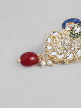 Gold Toned Kundan & Red Beaded Stone Enamel Jewellery Set