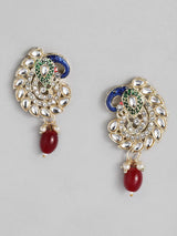 Gold Toned Kundan & Red Beaded Stone Enamel Jewellery Set