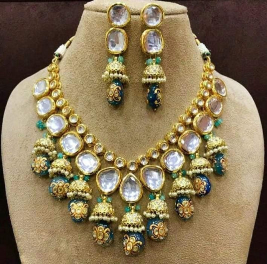 Gold Tone Kundan Choker Necklace Set