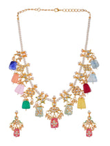 Gold-Platead Handcrafted Multi tanjore Stone Jewellery Set