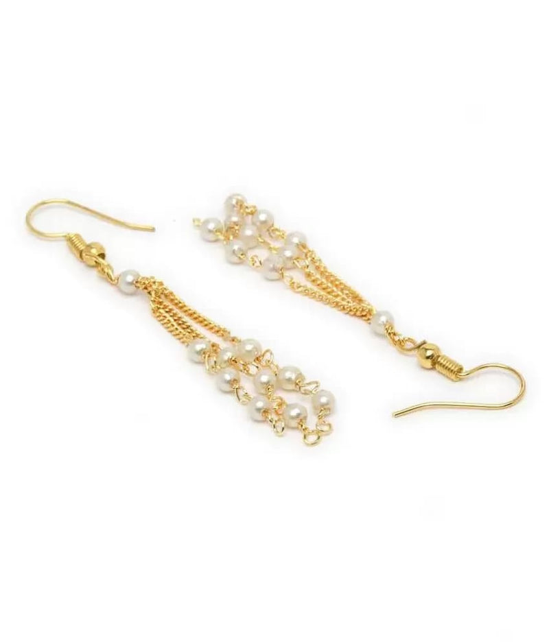 Gold-Plated Beaded Layered Necklace & Earrings Set