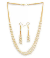 Gold-Plated Beaded Layered Necklace & Earrings Set