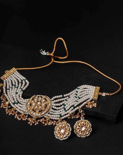 Gold Tone Kundan Choker Necklace Set