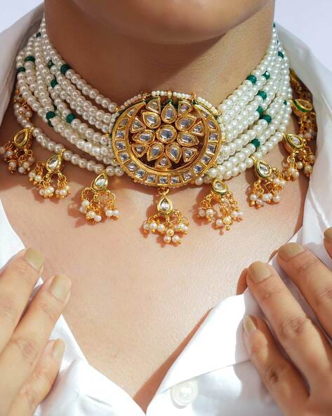 Gold Tone Kundan Choker Necklace Set