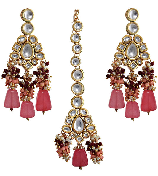 Gold Plated Elegant kundan Necklace set With Tika