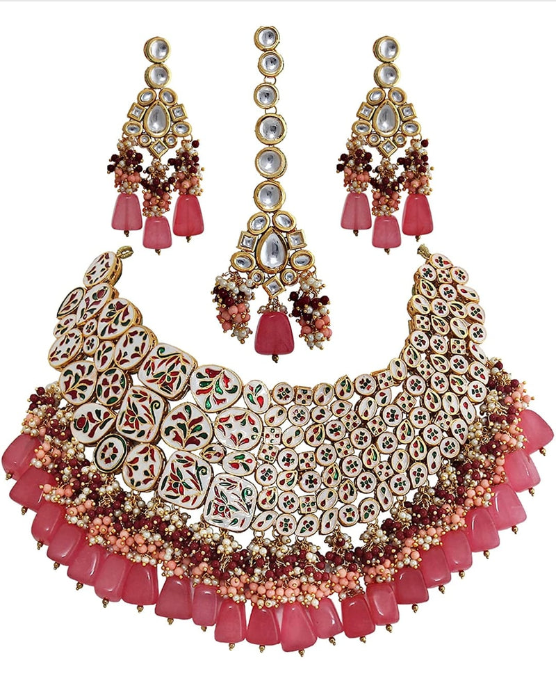 Gold Plated Elegant kundan Necklace set With Tika