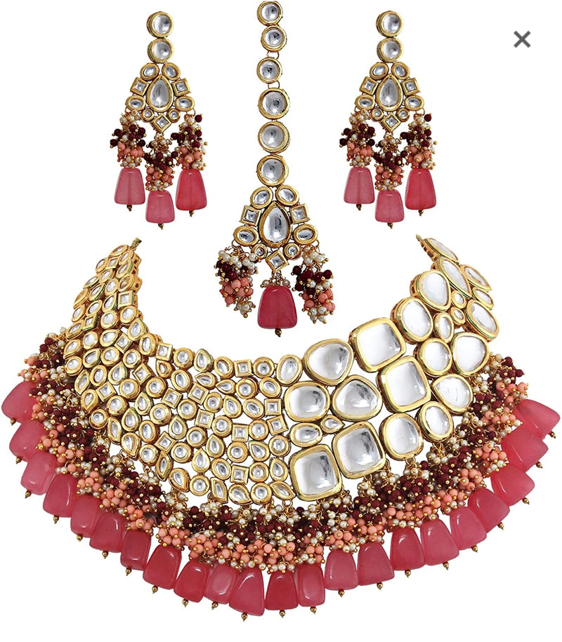 Gold Plated Elegant kundan Necklace set With Tika