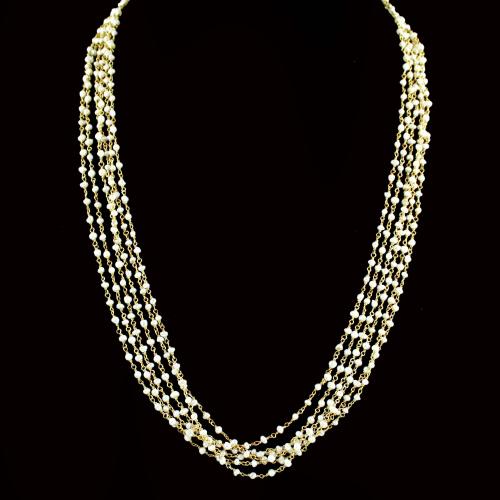 Gold Tone Ethnic Multistrand Pearls Necklace & Earring Set