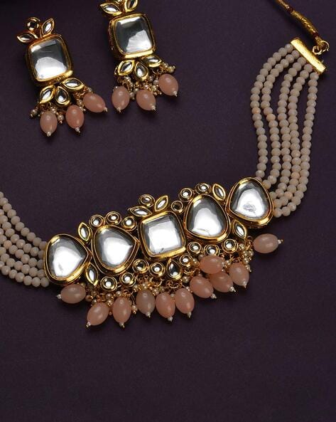 Gold-Plated Kundan-Studded Necklace & Earrings Set