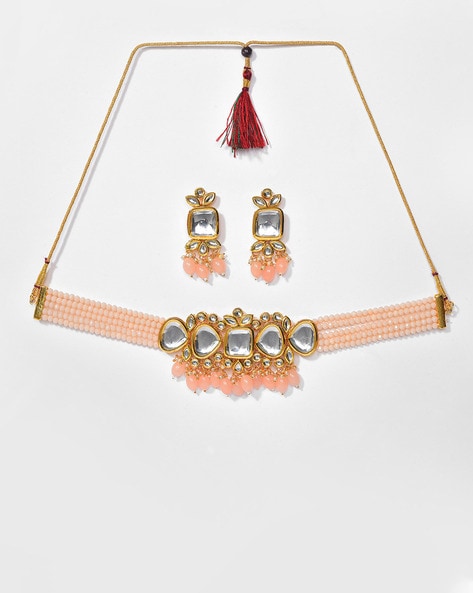 Gold-Plated Kundan-Studded Necklace & Earrings Set