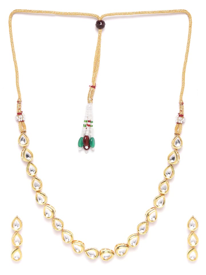 Gold-Plated Kundan-Studded Necklace & Earrings Set