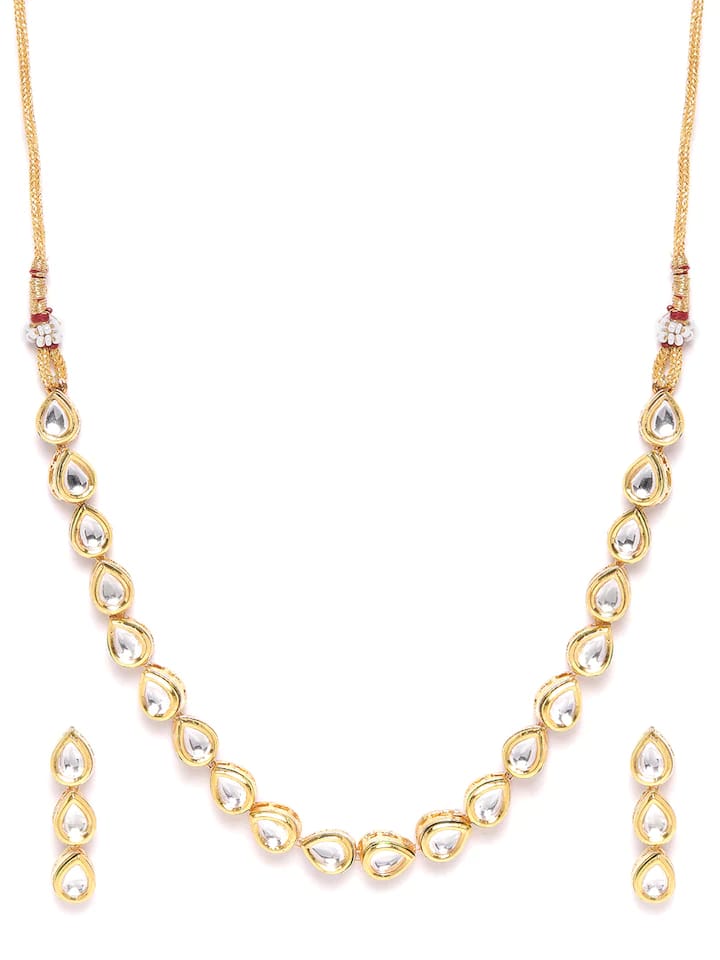Gold-Plated Kundan-Studded Necklace & Earrings Set