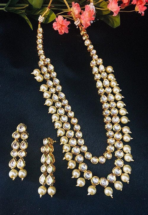 Gold-Plated Kundan-Studded Necklace & Earrings Set