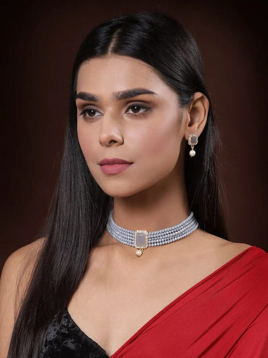 Gold-Plated Kundan-Studded Necklace & Earrings Set