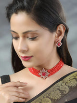 American Diamond Gold Plated Brass Pearl Choker Necklace