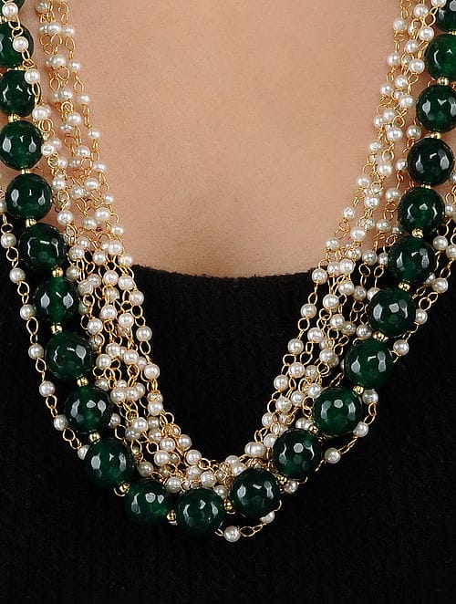 White & Green Long Necklace