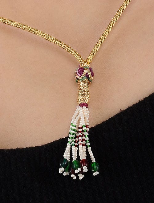 White & Green Long Necklace