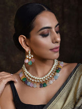 Gold-Plated Kundan-Studded Necklace & Earrings Set