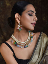 Gold-Plated Kundan-Studded Necklace & Earrings Set