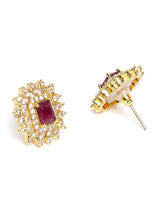 Gold-Plated & Maroon Stone-Studded Beaded Jewellery Set
