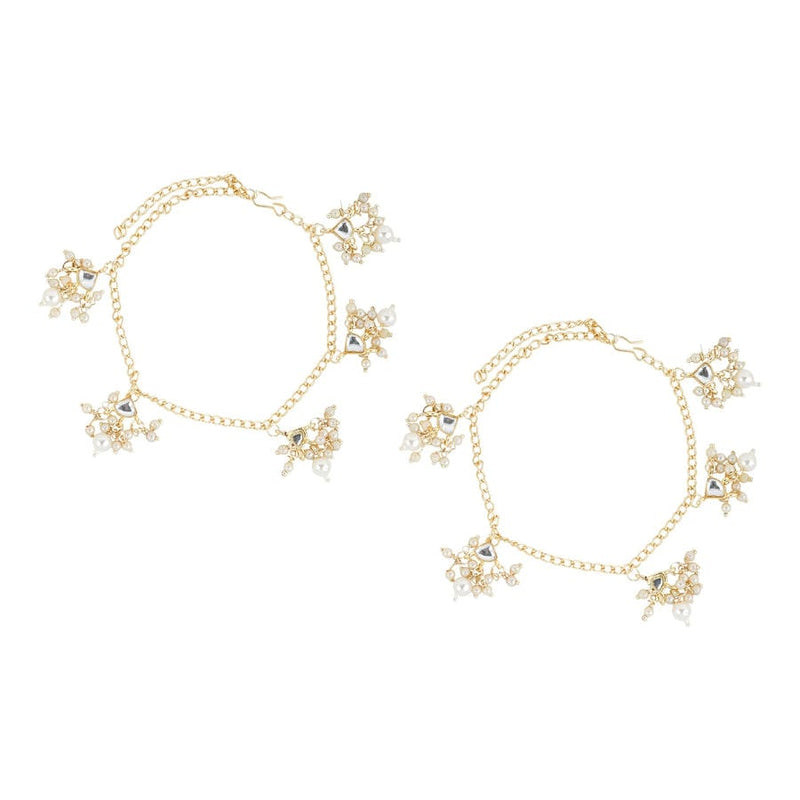 Delicate Gold & Peral Anklet Set Of 2