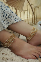 Gold-Plated & White Peral Set Of 2 Anklets