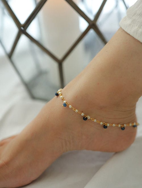 Delicate Gold & Peral Anklet Set Of 2