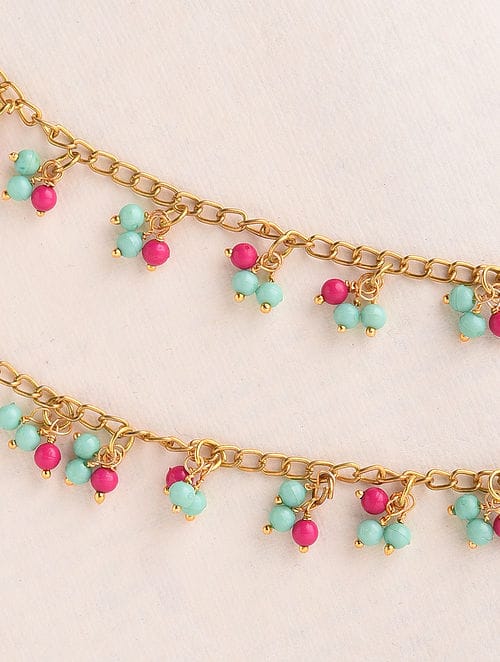 Gold Plated Pearl Tasselled Payals- Set Of 2