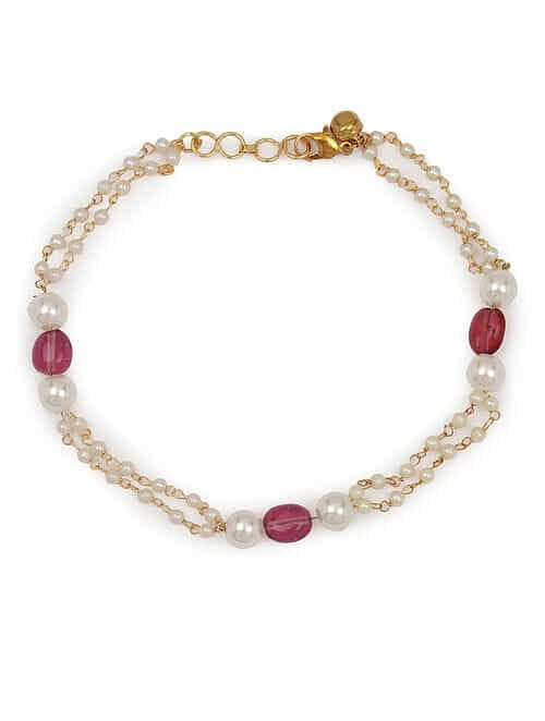 Gold Plated Pearl Tasselled Payals- Set Of 2