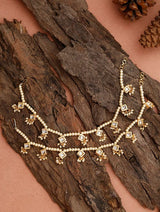 Gold Plated Kundan Pearl Tasselled Payals- Set Of 2