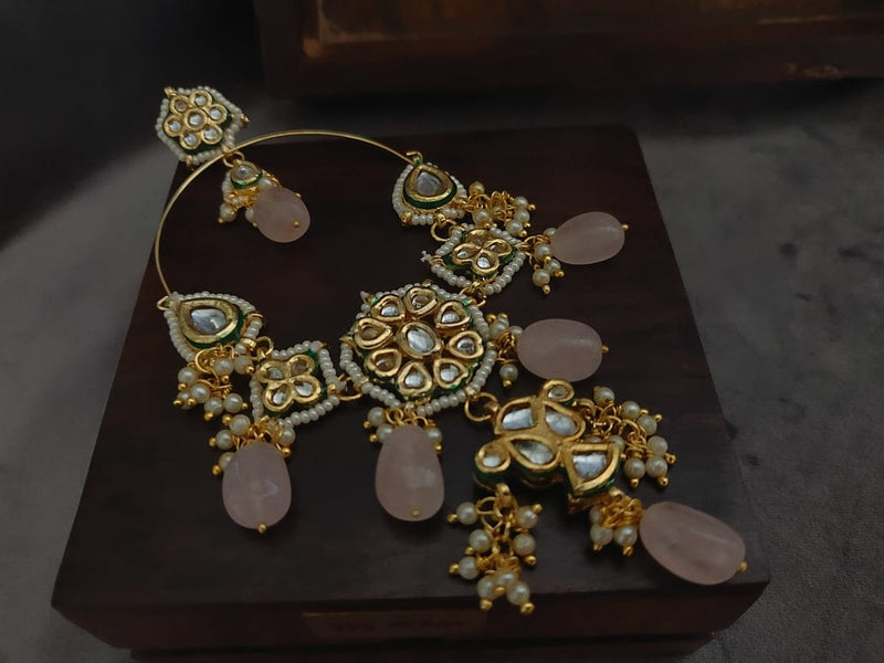 Gold Plated Kundan Polki And Pearl Chandbali Earrings