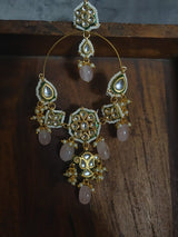Gold Plated Kundan Polki And Pearl Chandbali Earrings