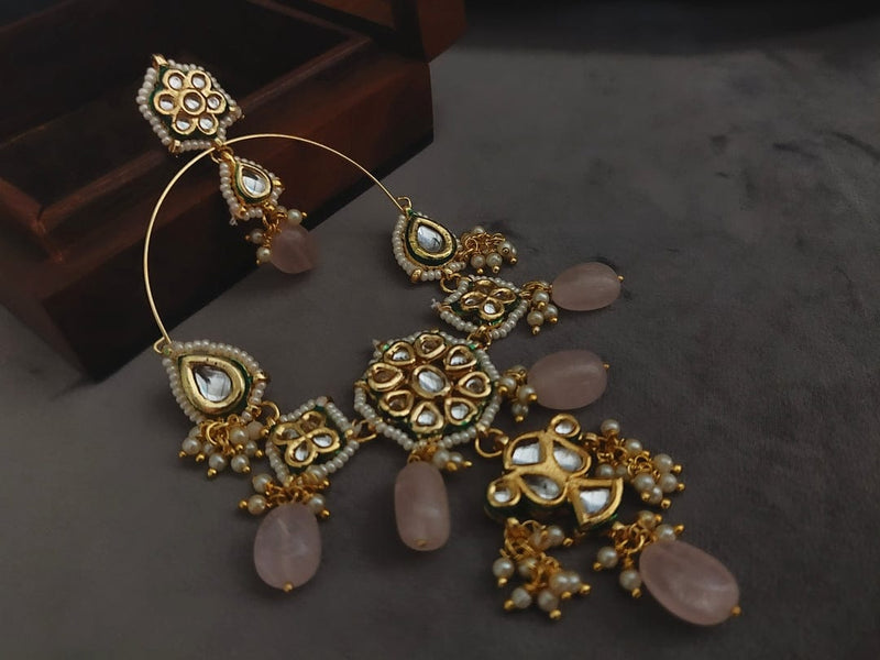 Gold Plated Kundan Polki And Pearl Chandbali Earrings