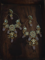 Gold Plated Kundan Polki And Pearl Chandbali Earrings