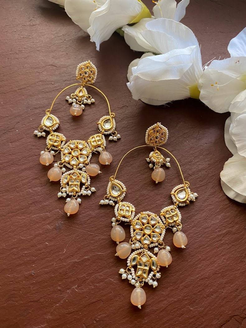 Gold Plated Embellished Kundan Chandbali Earrings