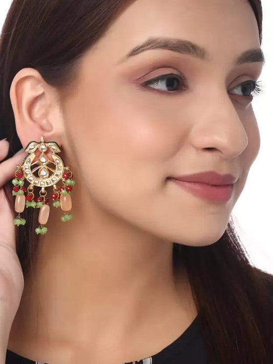 Gold Plated Kundan Polki And Pearl Earrings