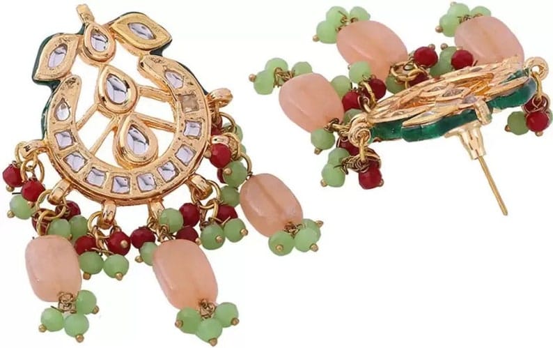 Gold Plated Kundan Polki And Pearl Earrings