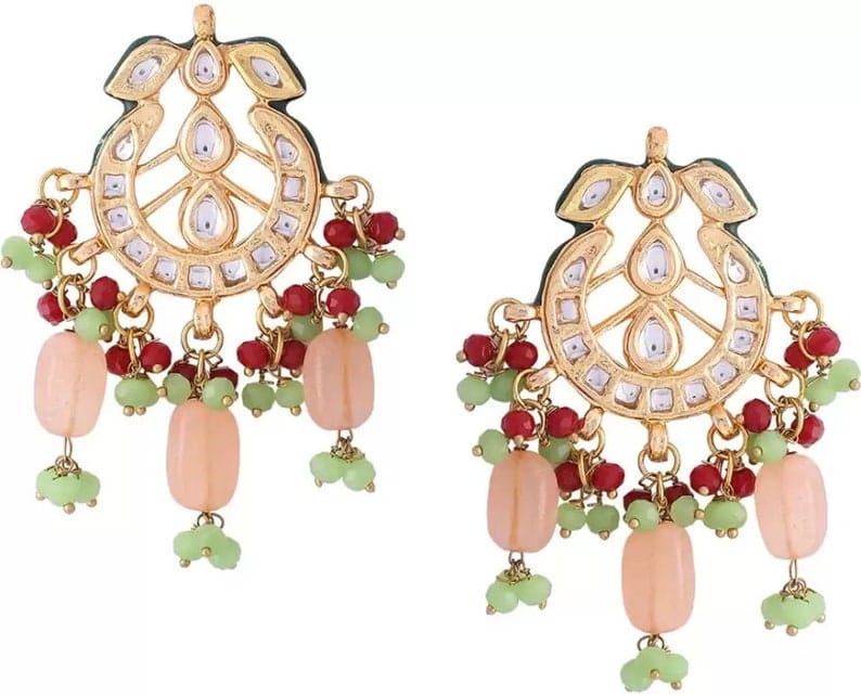 Gold Plated Kundan Polki And Pearl Earrings