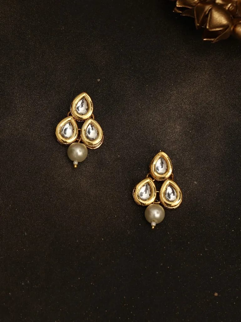 Gold Plated Kundan Polki And Pearl Earrings