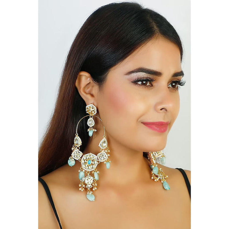 Gold Finish Stud Earrings With Kundan Polki Stone