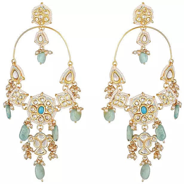 Gold Finish Stud Earrings With Kundan Polki Stone