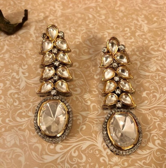Gold Plated Cubic Zirconia Diamonds Ahilya Jadau Dangler Earrings