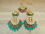 Indian Mint Kundan Earrings Maang Tikka Fashion Traditional Jewelry