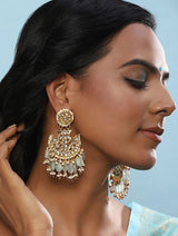Gold-Plated Gemstone-Studded Drop Earrings