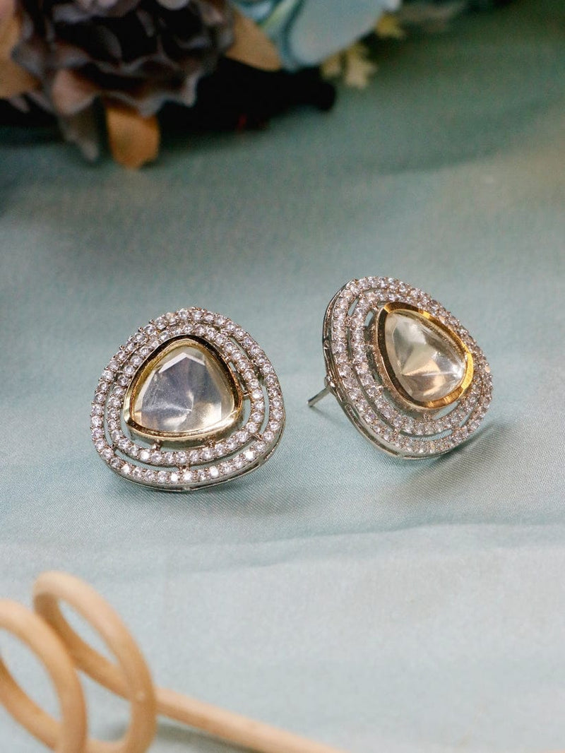 Moissanite Ad Polki Studs Silver