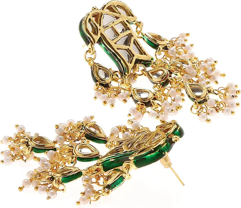 Gold Plated Kundan Studded Drop Earrings